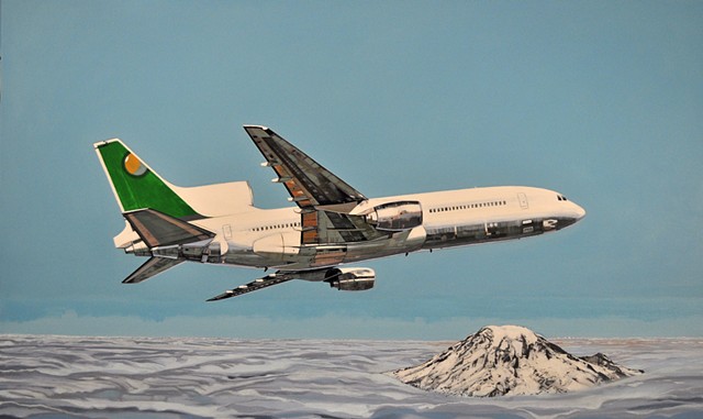 jet over mount rainier leiv fagereng painting airplane