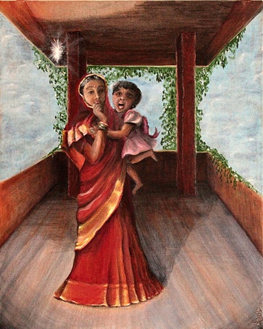 Conceptual Acrylic Painting on Canvas of mother and child