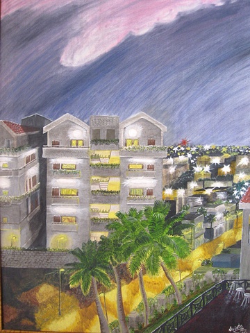 Conceptual Oil Painting on Canvas street of Bangalore