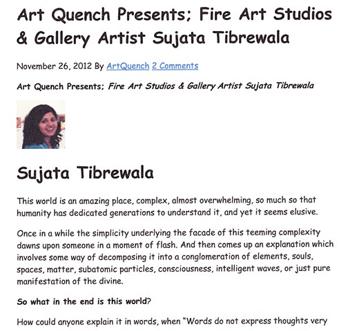Art Quench Presents; Fire Art Studios & Gallery Artist Sujata Tibrewala