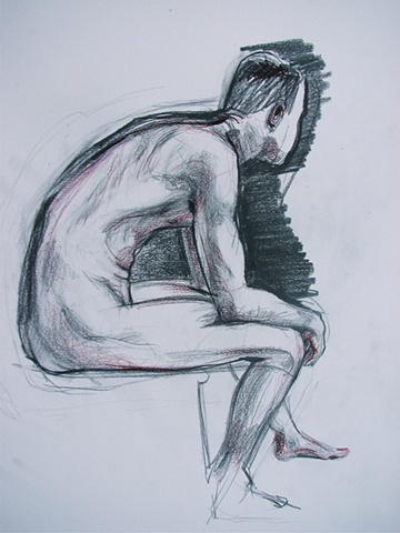 drawing of seated male nude by Chris Mona