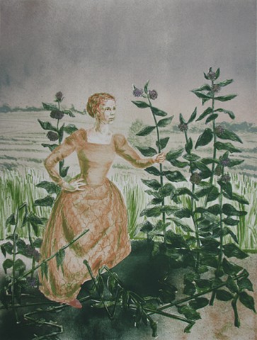 lithograph by Chris Mona of Frances Washington Snickers at Clermont, VA
