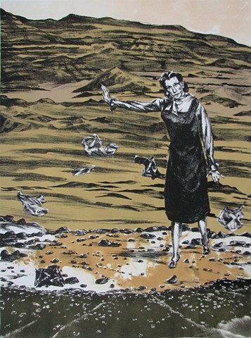 lithograph of Lily Tomlin on Mars by Chris Mona