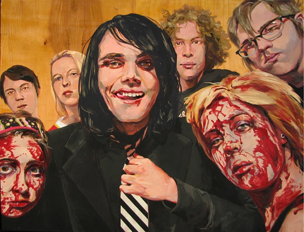 painting on wood panel of the alt rock emo punk group My Bloody Valentine by Chris Mona