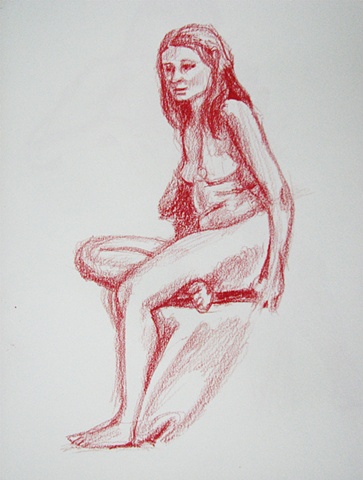 drawing of seated female nude by Chris Mona