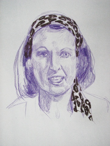 drawing of British comedienne Penelope Keith by Chris Mona