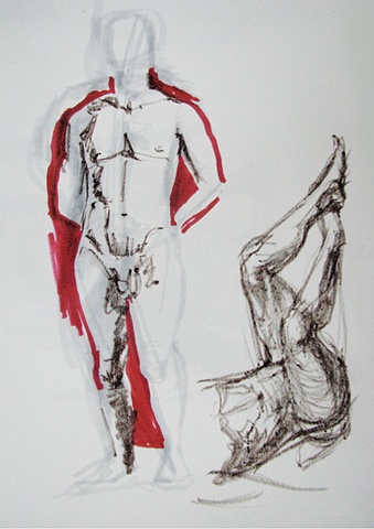 drawing of standing male nudes by Chris Mona