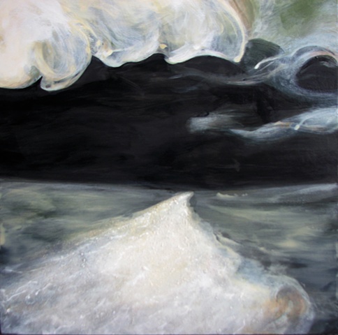 painting on wood panel of parting waters as a visionary experience by Chris Mona