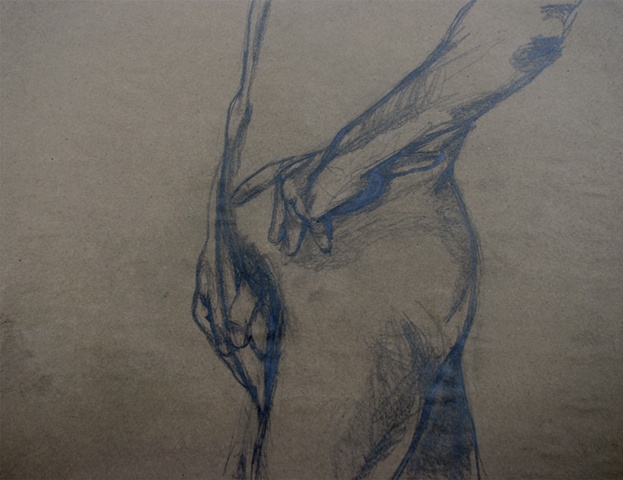 drawing of lower male torso with arm by Chris Mona