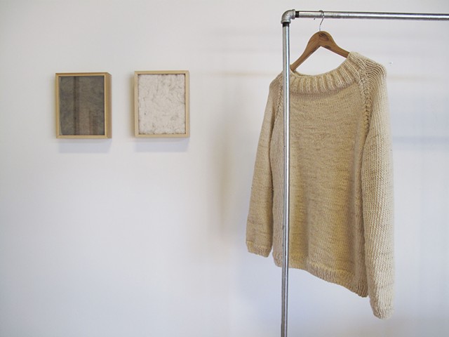 Wool and Cotton (boxed)
2014
Wool, cotton, wood
7 x 11 x 2.5 in. ea.

Rack
2014
Wool, grease, galvanized aluminum
Apprx. 48 x 72 x 20 in.
