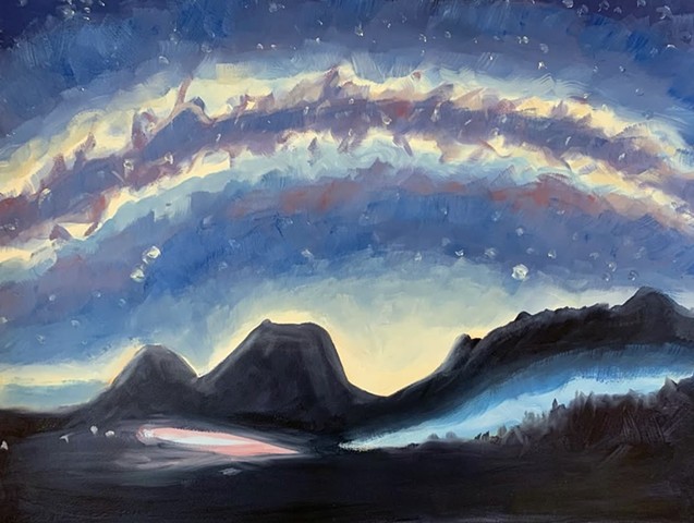 milky way, landscape painting, contemporary landscape, night sky