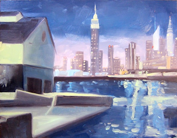 urban landscapes, east river, brooklyn painting, new york, Williamsburg Bridge