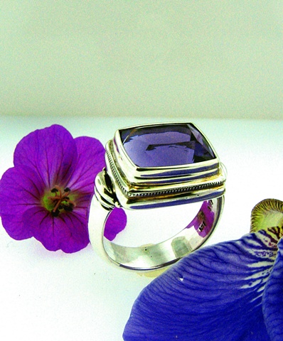 Sterling Silver ring with custom cut select Amethyst.