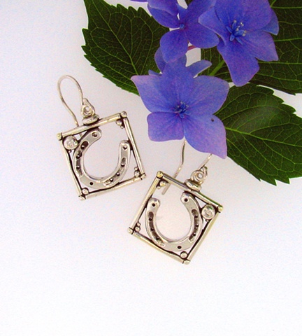 Sterling Silver Equestrian themed french hook style earrings with 2mm cz accent.