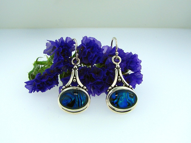 French Hook style earrings with 14x10mm oval Blue Paua Shell.