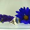 Large Sterling Silver ring with hand worked glass bead. (Glass by KXB glass.)