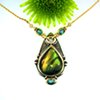 2-Tone sterling silver + 14k yellow gold large pendant with a 27x23mm pears shaped select quality Labradorite as well as 3 9x7mm oval checkerboard cut Green Topaz accents 