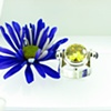 Sterling Silver fabricated ring With 12mm round Yellow CZ + 2, 4mm round Iolite accent cabachons.