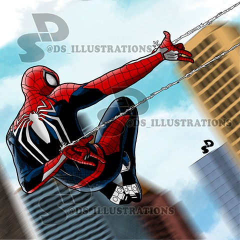 Comic Illustration of Marvel's and Insomniac's Spider-Man for the PlayStation 4 system.