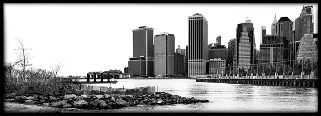 Photograph of Manhattan looking out from Brooklyn, Hudson River, NYC, Buildings, by Judith Ebenstein