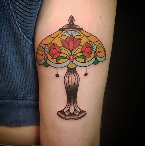 Animal Farm Tattoos Chicago @moira_mctaggert Margaret McNulty Stained Glass Lamp Tattoo