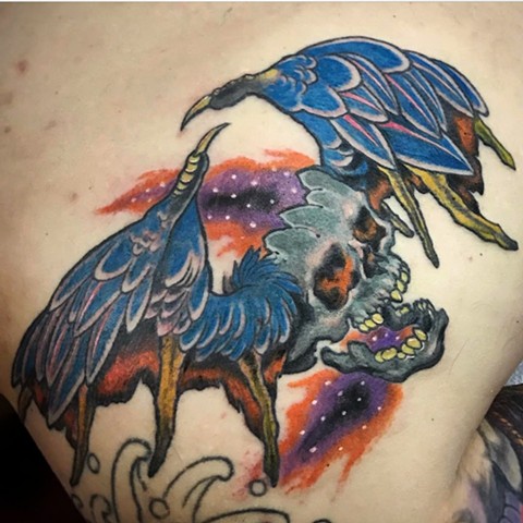 @dtattooer Chicago Tattoo Artist Color Illustration Tattoo Skull with Wings