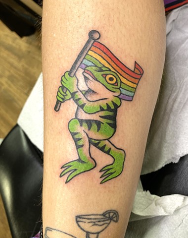 Animal Farm Tattoos Chicago Emma Eaton @emmaetonart Pride Flag Frog