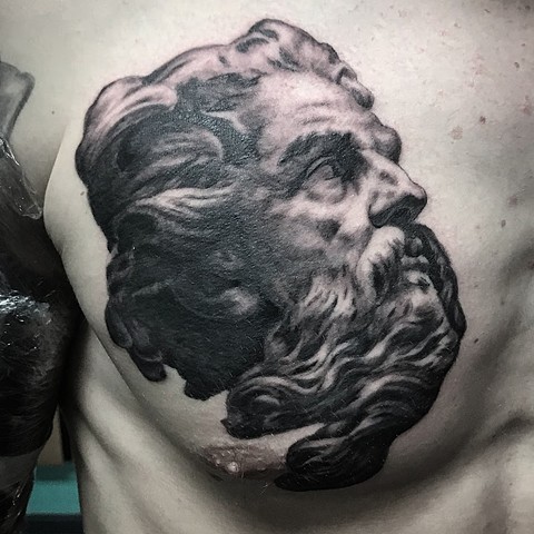 @dtattooer Chicago Tattoo Artist Black and Grey Greek Statue