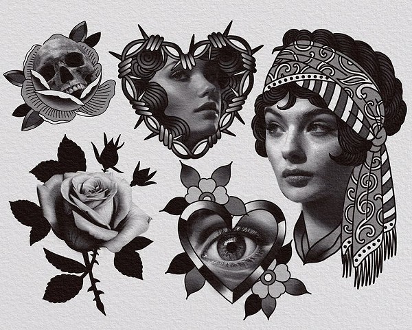 Black and Grey Traditional Realism Tattoo Designs Flash