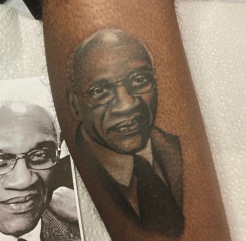Darius Lipinski Chicago Tattoos Realism Tattoo Artist Black and Grey Memorial Tattoo Grandfather
