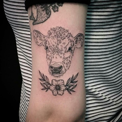 Animal Farm Tattoos Chicago @moira_mctaggert Margaret McNulty Cow Linework Tattoo