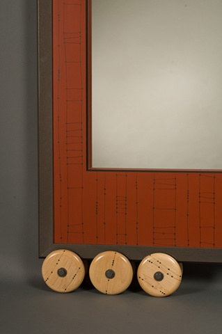 Detail, Large Red Wheeled Wall Mirror