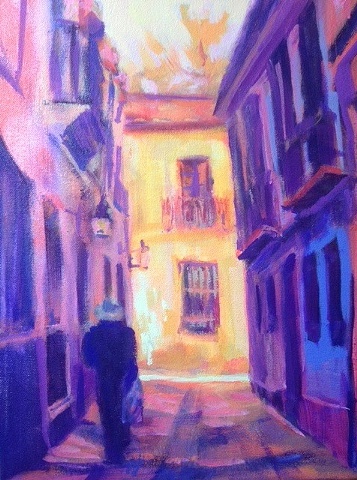 Impressionistic Landscape Painting,Street Scene,exotic,intimate, Coroba,Old Jewish Quater, Spain,Acrylic on canvas