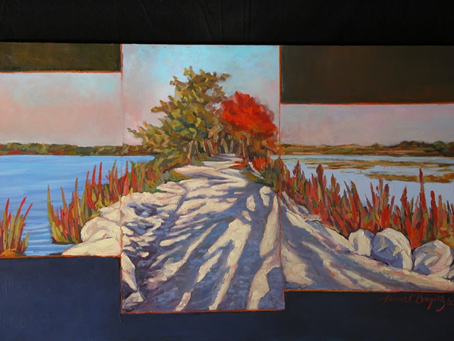 Juxtaposing, panoramic landscape, impressionistic-style, oil painting