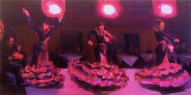 Flamenco, Painting, Impressionistic vs. Realism, figurative,Dramatic, Gestural, dance, Albayzin, Sacromonte,Granada, Spain, Spainish Painting, American Painter