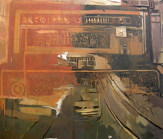 Conceptual realist oil painting of Memphis TN. Contemporary landscape painting of Memphis TN. Punk artwork. Hardcore punk artwork