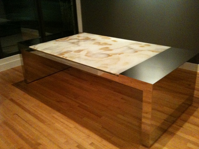 Polished Nickel and Onyx Dining Table
