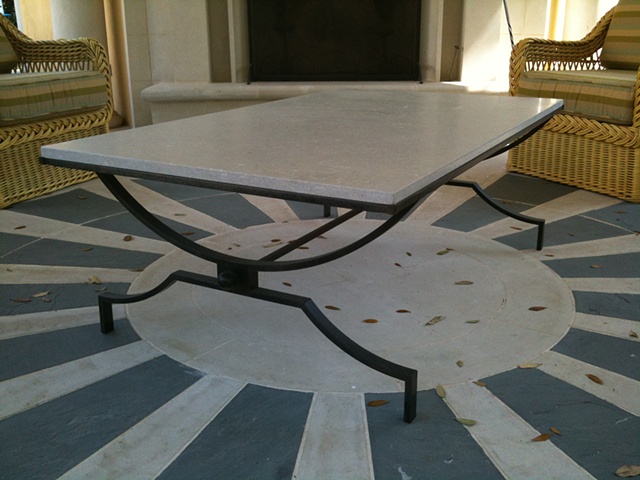 Blackened Steel and Stone Coffee Table