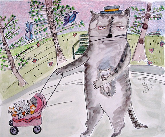 Cat Daddy Watercolor Drawing