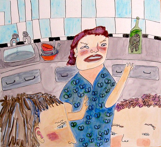 The Man in the Bottle watercolor by Coco Berkman
