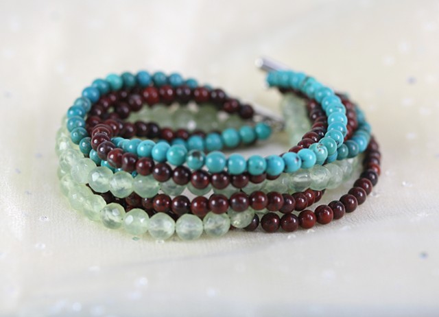 eight strand bracelet with turquoise, jasper, flourite