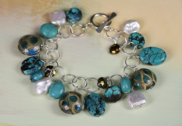 Turquoise and pearl bracelet