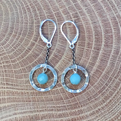 hammered silver circle and amazonite round earrings