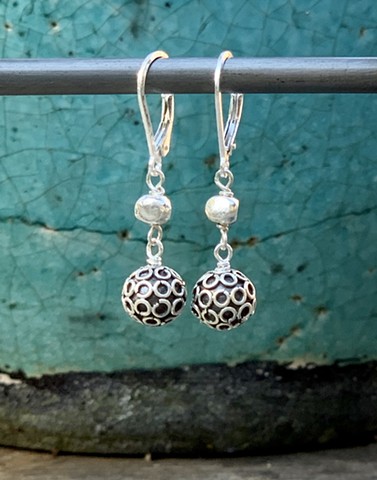 silver geo link earrings