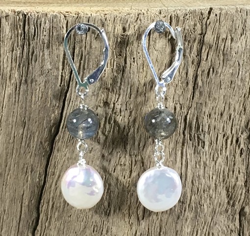 labradorite and pearl earrings