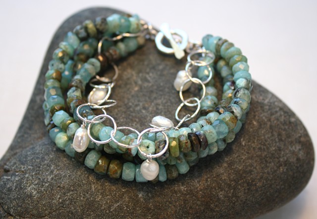 Peruvian opal/pearl multi strand bracelet