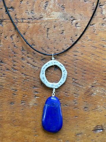 lapis lazuli with zinc circle pendant necklace