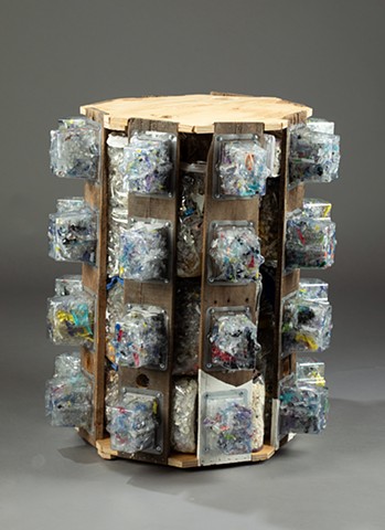 environmental art, sculpture, reuse, oil, plastic, consumerism, waste, found objects, sustainable, packaging