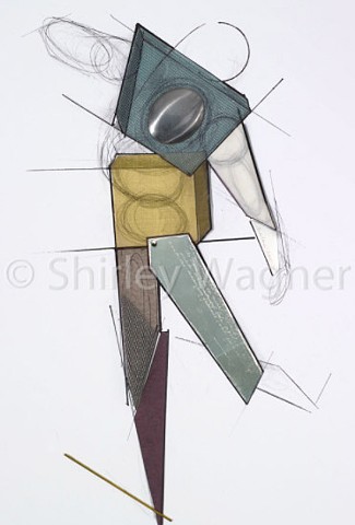 Shirley's metal sculptures are based on collage drawings such as this.