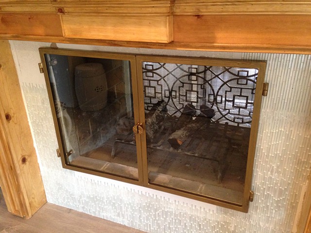 Dana's glass doors with firescreen visible other side